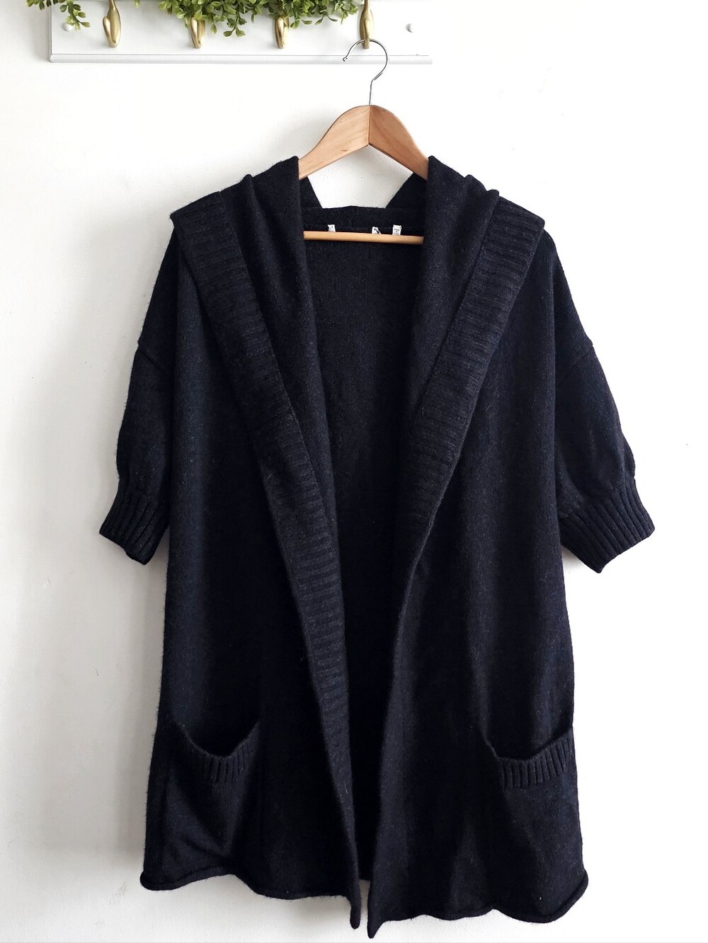 Vince Hooded Cashmere Alpaca Wool Open Cardigan Black Size M Pockets